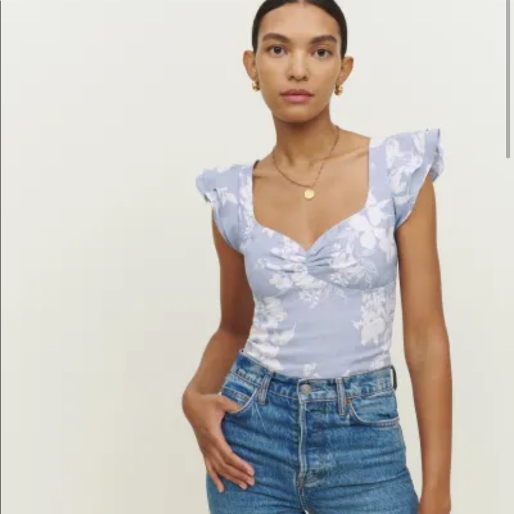 Reformation Blue Floral Blouse